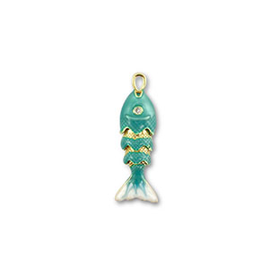 Colgantes de lat&oacute;n Eco-brass&reg; pez Dorado-turquesa-blanco