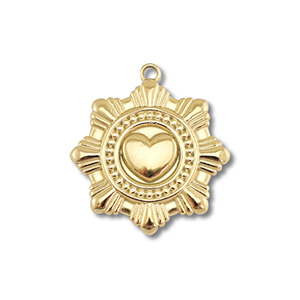 Colgantes Acero Inox flor con coraz&oacute;n Dorado