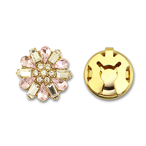 Cubrebotones de lat&oacute;n Eco-brass&reg; zirc&oacute;n flor Dorado-cristal-rosa claro