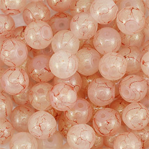 Abalorios de vidrio con glitter 6 mm Rosa polvo-dorado