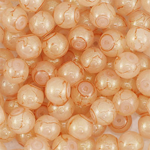 Abalorios de vidrio con glitter 4 mm Naranja coral-dorado