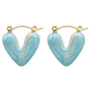 Pendientes Acero Inox criolla coraz&oacute;n Dorado-azul claro