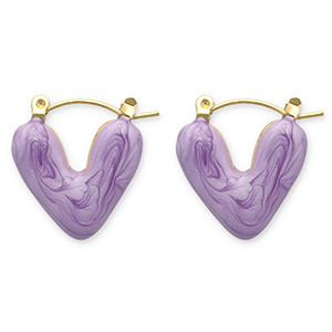 Pendientes Acero Inox criolla coraz&oacute;n Dorado-p&uacute;rpura