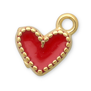 Colgantes Acero Inox coraz&oacute;n Dorado-rojo