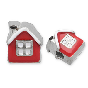 Abalorios Acero Inox casa Plateado-rojo-blanco