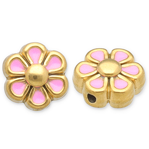 Abalorios Acero Inox flor Dorado-rosa claro-blanco
