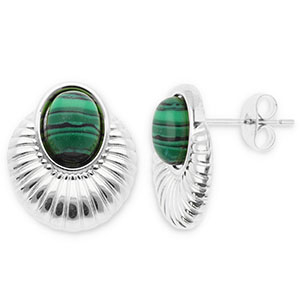 Pendientes Acero Inox &oacute;valo Plateado-verde oscuro-negro