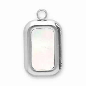 Colgantes Acero Inox concha rect&aacute;ngulo Plateado-blanco
