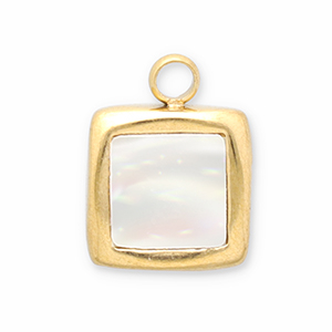 Colgantes Acero Inox concha cuadrado Dorado-blanco