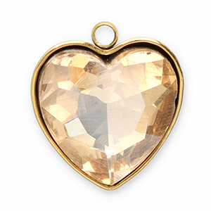 Colgantes Acero Inox faceteado coraz&oacute;n Dorado-champagne