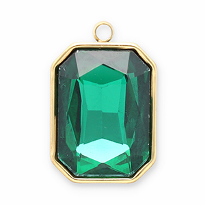 Colgantes Acero Inox faceteado rect&aacute;ngulo Dorado-verde oscuro