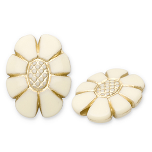 Abalorios acr&iacute;licos &oacute;valo con flor Blancuzco-dorado