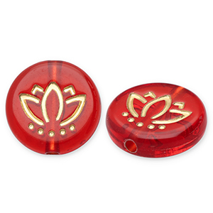 Abalorios acr&iacute;licos disco con lotus Rojo-dorado