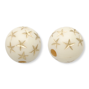 Abalorios acr&iacute;licos 10 mm redondos con estrellas Blancuzco-dorado