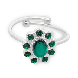 Anillos Acero Inox Plateado-verde oscuro