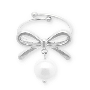 Anillos Acero Inox lazo con perlas Plateado-blanco