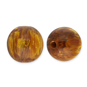 Abalorios de resina con glitter 14mm Marr&oacute;n topacio-dorado