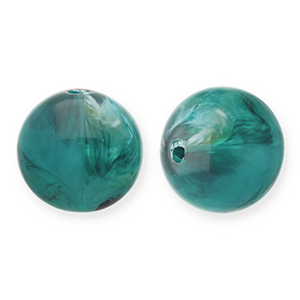 Abalorios acr&iacute;licos 12 mm redondos Verde teal-blanco