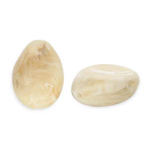 Abalorios acr&iacute;licos gota Marr&oacute;n beige-blanco