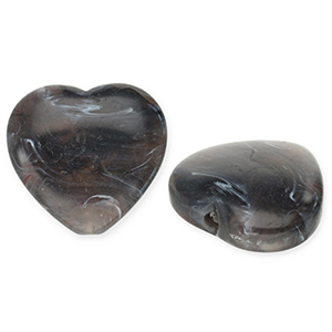 Abalorios acr&iacute;licos coraz&oacute;n Gris oscuro-blanco