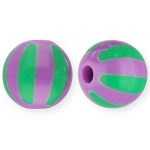 Abalorios acr&iacute;licos 12 mm con rayas P&uacute;rpura-verde