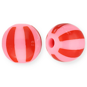 Abalorios acr&iacute;licos 12 mm con rayas Rosado-rojo