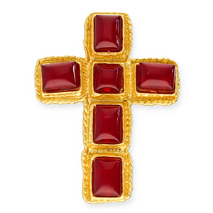 Broches llamativos cruz Dorado-rojo