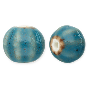 Abalorios de cer&aacute;mica con rayas 12mm Azul verdoso