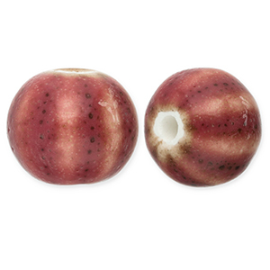 Abalorios de cer&aacute;mica con rayas 12mm Mauve oscuro