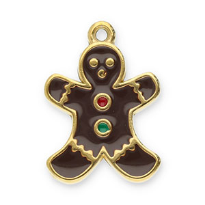 Colgantes Acero Inox mu&ntilde;eco de gengibre Dorado-marr&oacute;n-rojo-verde