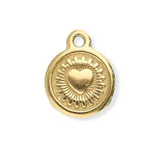 Colgantes Acero Inox redondos con coraz&oacute;n Dorado