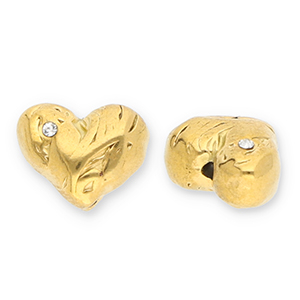 Abalorios Acero Inox coraz&oacute;n con strass Dorado-transparente