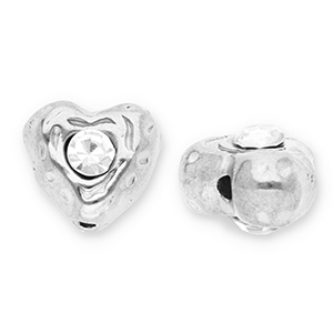 Abalorios Acero Inox coraz&oacute;n con strass Plateado-transparente