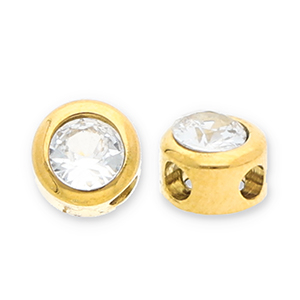 Abalorios Acero Inox disco con strass Dorado-transparente