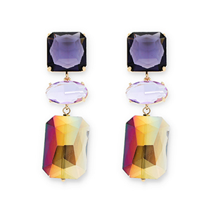 Pendientes de Cristal cuadrado-&oacute;valo-rect&aacute;ngulo P&uacute;rpura oscuro-lavanda-beige arena ahumado cubierta AB