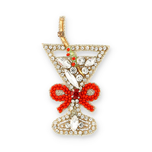 Broches copa de c&oacute;ctel con lazo Cristal-rojo-dorado