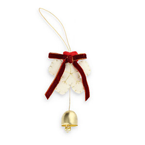 Colgantes trendy fieltro copo de nieve con lazo & campana Blanco-rojo-dorado