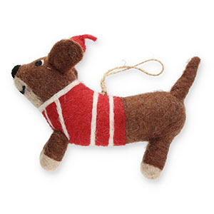 Colgantes trendy fieltro perrito salchicha Marr&oacute;n-rojo-blanco