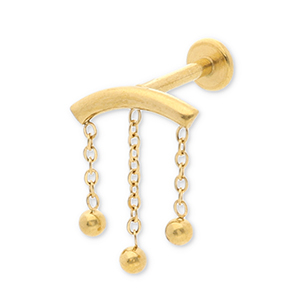 Piercing oreja Acero Inox arco con bolas Dorado
