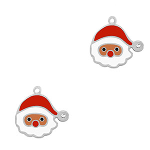 Colgantes Acero Inox Pap&aacute; Noel Plateado-rojo