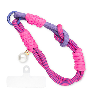 Cord&oacute;n para m&oacute;vil trendy con perla incl. parche de sujeci&oacute;n Rosa oscuro-p&uacute;rpura-blanco marfil