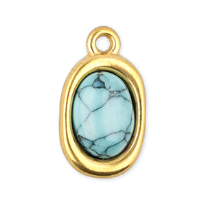 Colgantes Acero Inox &oacute;valo con piedra natural howlita Dorado-azul claro