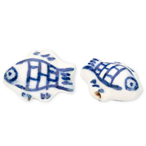 Abalorios de cer&aacute;mica pez Blancuzco-azul Delfts