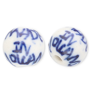 Abalorios de cer&aacute;mica 10mm "Made in Holland" Blancuzco-azul Delfts