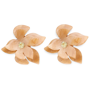 Pendientes resina trendy flor Marr&oacute;n m&aacute;rmol-dorado