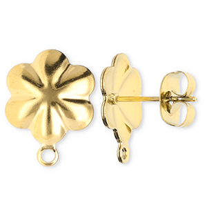 Fornituras acero inox pendientes flor con anilla Dorado