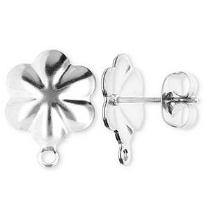 Fornituras acero inox pendientes flor con anilla Plateado