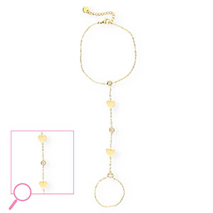 Pulseras anillo Acero Inox coraz&oacute;n Dorado-cristal