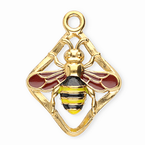 Colgantes Acero Inox rombo con abeja Dorado-rojo &oacute;xido-amarillo-negro