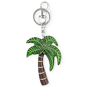 Llavero de cuero palmera Marr&oacute;n oscuro-verde-beige arena